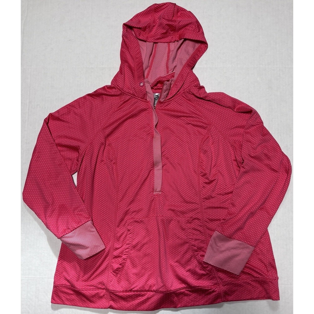 Pink Polka Dot Hoodie Pullover Drawstring Long Sleeve Athleisure Top
